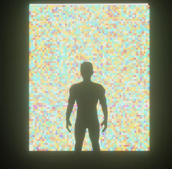 Person standing in front of a wall of leds