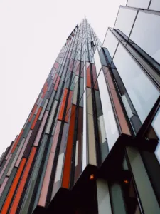 Stock image of a building looking up